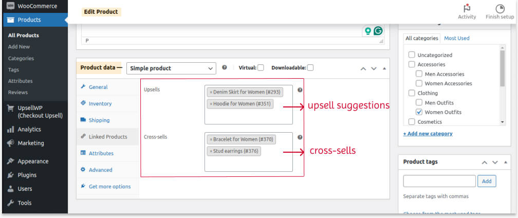Creating upsells and cross-sells using default settings
