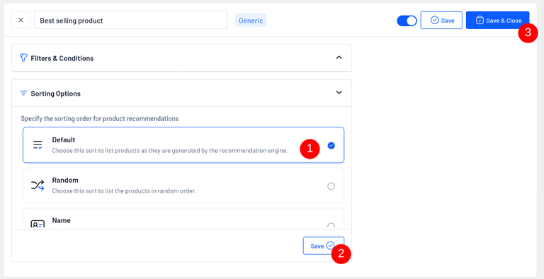 Choose the Sorting options