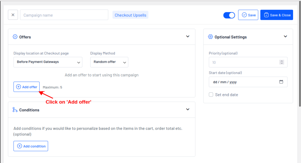 Creating Checkout Upsell Campaign