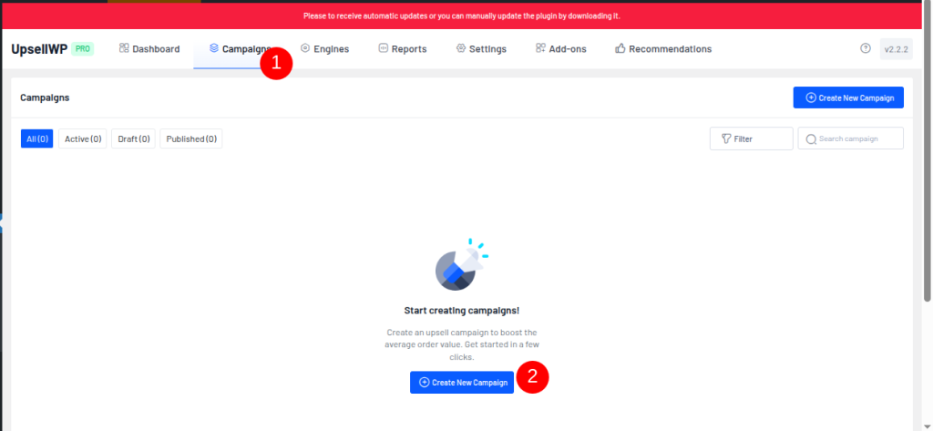 Create a new campaign using UpsellWP